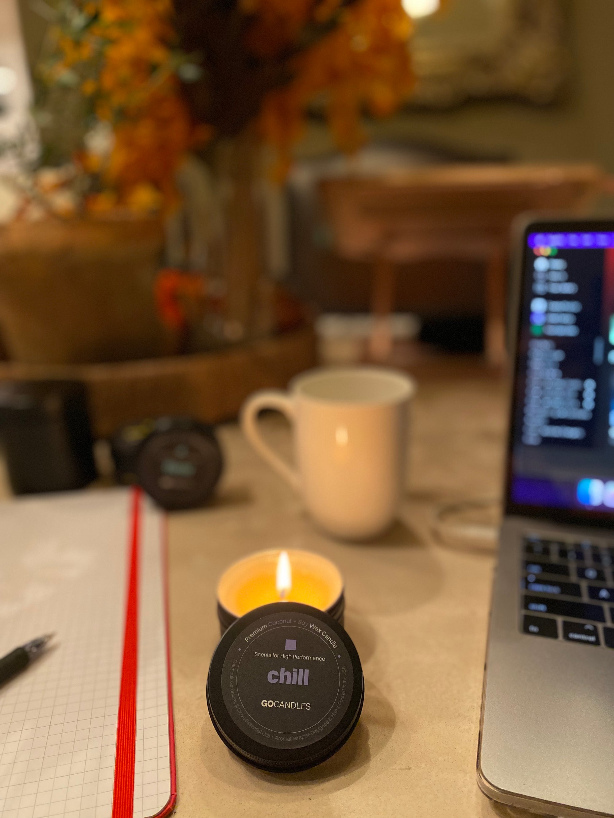GoCandles Chill - 100% Natural essential oil candle for relaxation, working from home